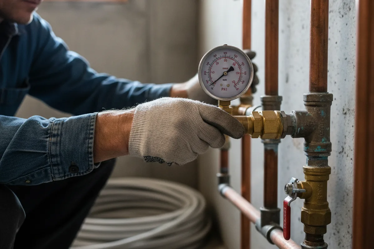 Pressure testing a repaired line during Water Line Repair in Novi